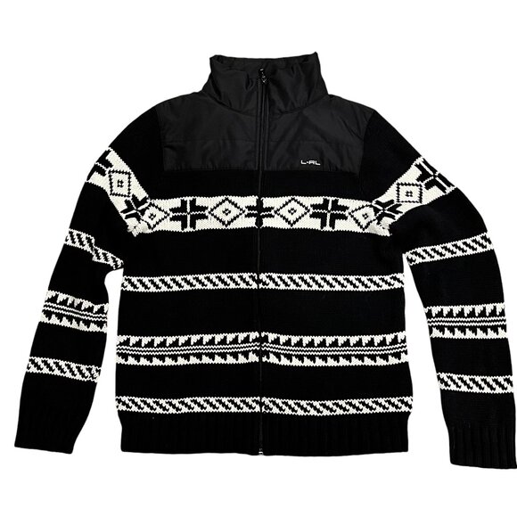 Lauren Ralph Lauren Zip Cardigan, Southwest, Cotton, Black Ivory, XL - Picture 8 of 11